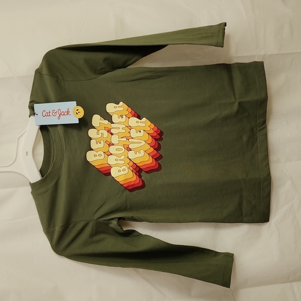 Cat & JACK army green "best brother ever Toddler Long sleave shirt NEW WITH TAGS